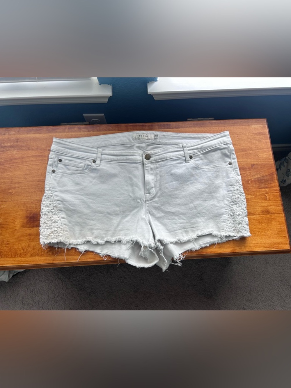 torrid White Frayed Hem Denim Shorts with Side Lace